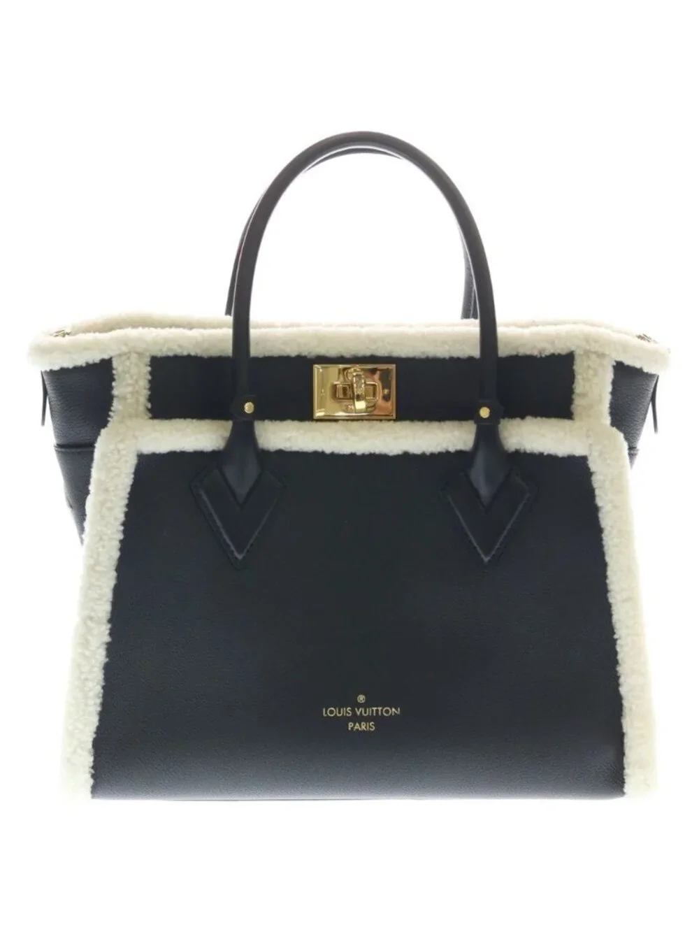 Louis Vuitton On My Side MM Calf Leather Shearling Handbag Black White